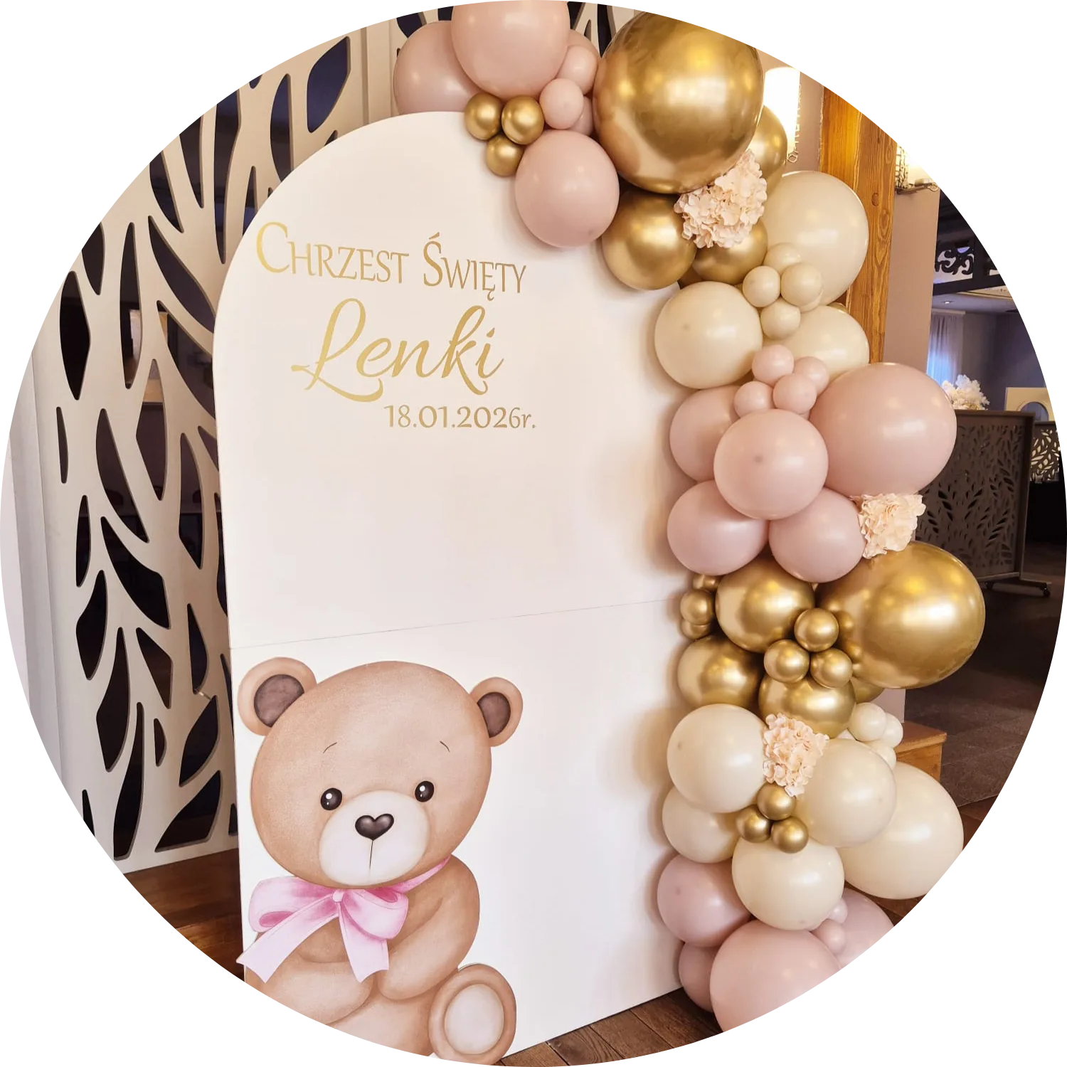 Ścianka balonowa na Chrzest Święty dziewczynki - Na Skrajnej